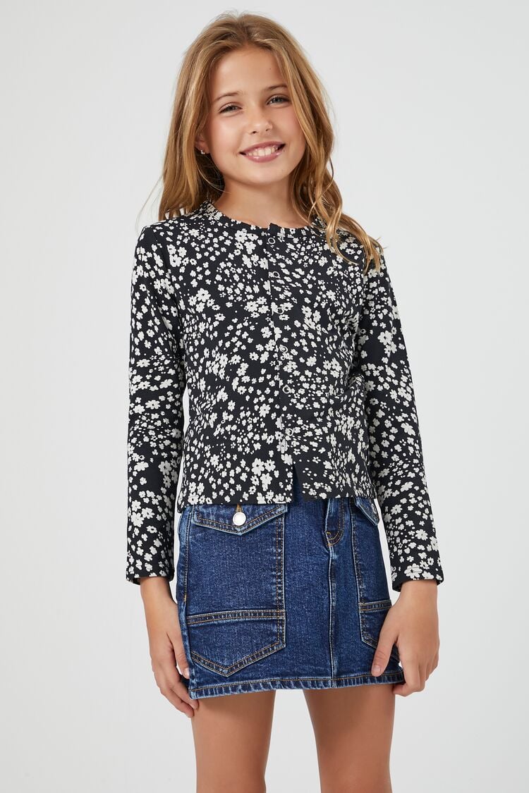 Forever 21 Girls Ditsy Floral Print Top (Kids) Black/Multi