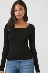 Forever 21 Knit Women's Fitted Scoop Neck Sweater Black