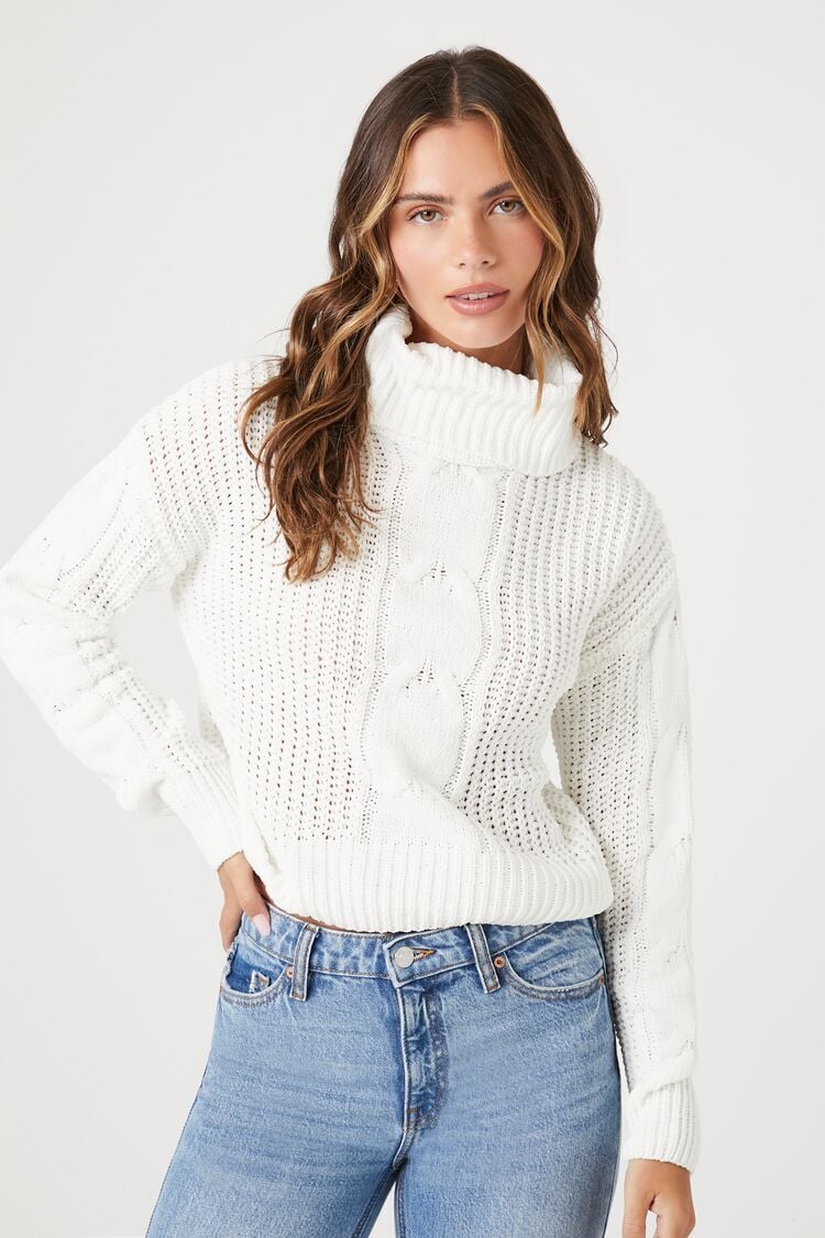 Forever 21 Women's Cable Knit Turtleneck Sweater Ivory