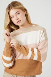 Forever 21 Knit Women's Chenille Striped Sweater Tan/Multi