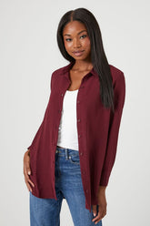 Forever 21 Women's High-Low Dolphin-Hem Shirt Burgundy