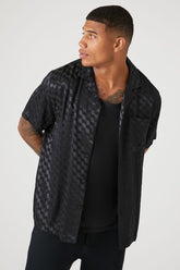 Forever 21 Men's Satin Jacquard Checkered Shirt Black