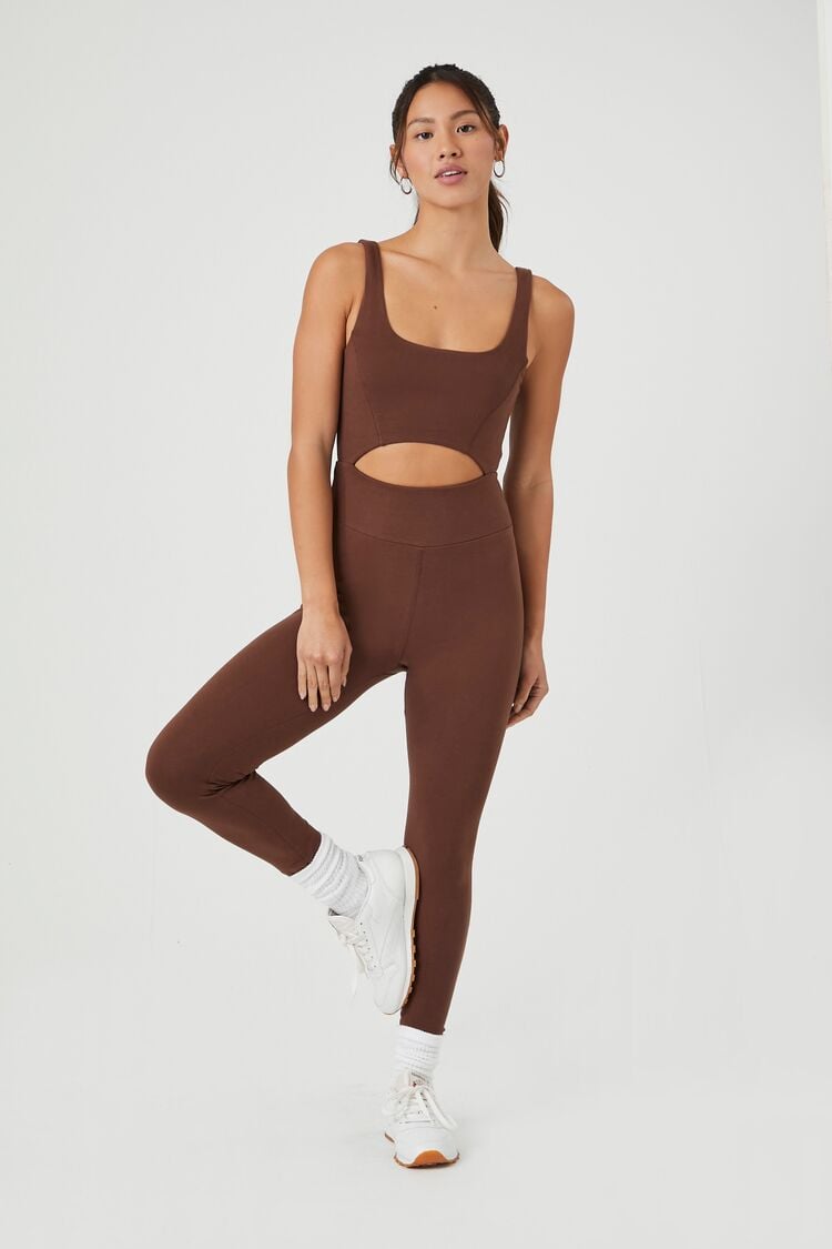 Forever 21 Women's Active Cutout Tank Jumpsuit Chocolate