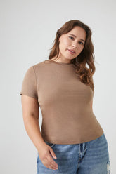 Forever 21 Plus Women's Short-Sleeve Crew T-Shirt Ash Brown