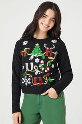 Forever 21 Knit Women's Fabulous Graphic Christmas Sweater Black/Multi