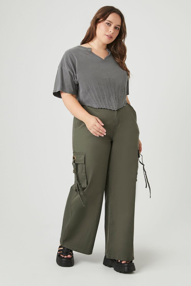 Forever 21 Plus Women's Wide-Leg Cargo Pants Olive