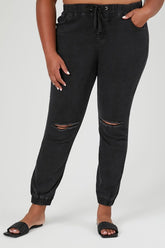 Forever 21 Plus Women's Distressed Denim Joggers Black