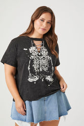 Forever 21 Plus Women's Lace-Up Skeleton Graphic T-Shirt Black/Multi