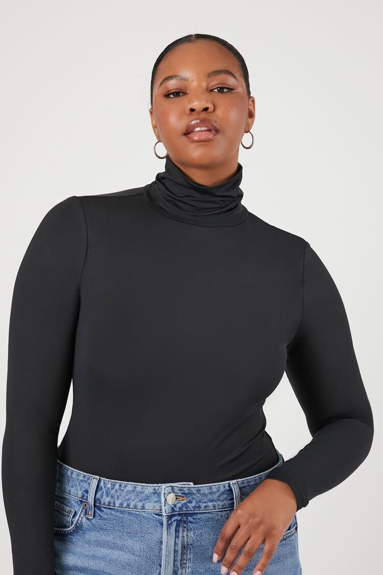 Forever 21 Plus Women's Turtleneck Bodysuit Black