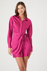 Forever 21 Women's Satin Mini Wrap Dress Fuchsia