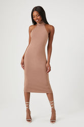 Forever 21 Women's Turtleneck Bodycon Midi Dress Taupe