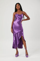 Forever 21 Women's Metallic Satin Midi Slip Dress Purple