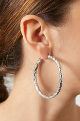 Forever 21 Women's Etched Hoop Earrings Silver