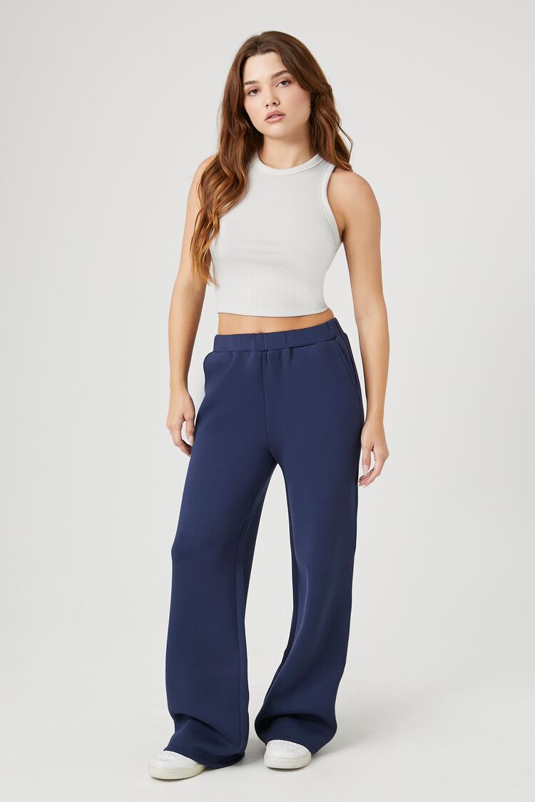 Forever 21 Women's Scuba Knit Straight-Leg Pants Navy