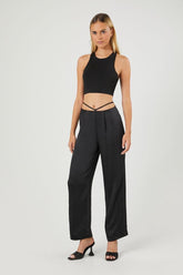 Forever 21 Women's Satin Strappy Mid-Rise Pants Black