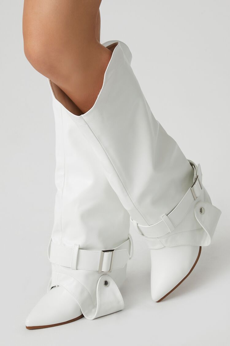 Forever 21 Women's Buckled Faux Leather/Pleather Boots White