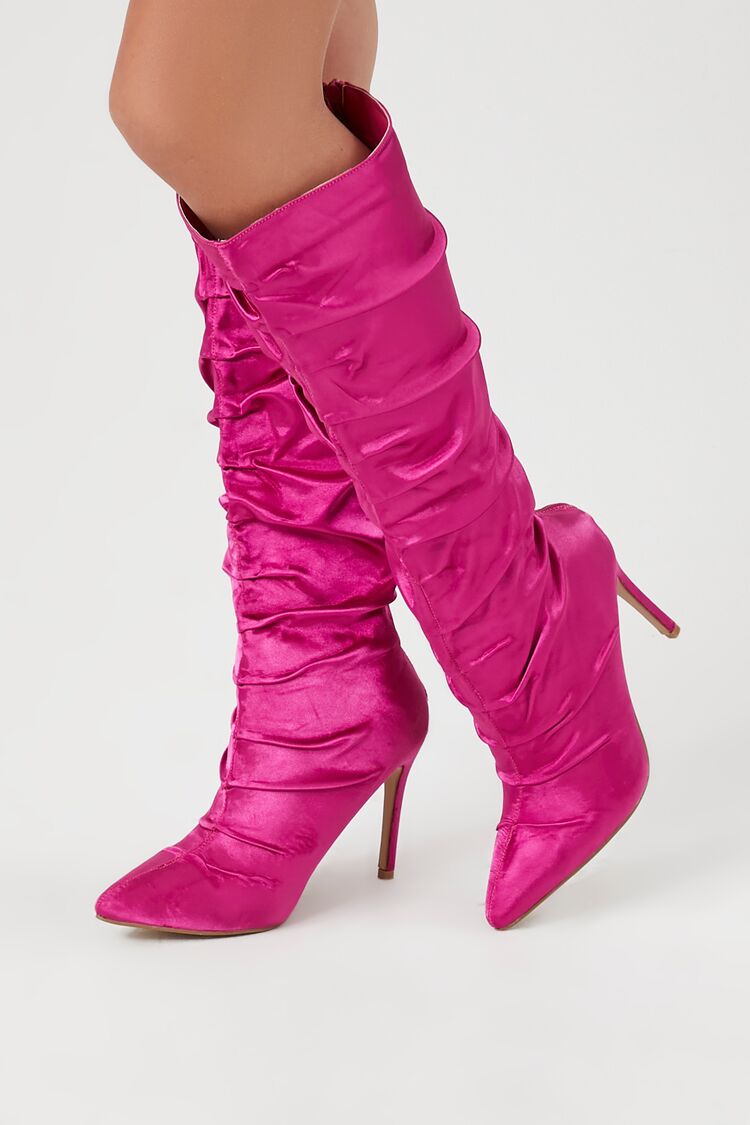 Forever 21 Women's Ruched Satin Pointed Toe Boots Pink