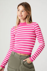 Forever 21 Women's Seamless Striped Crop Top Fuchsia/White