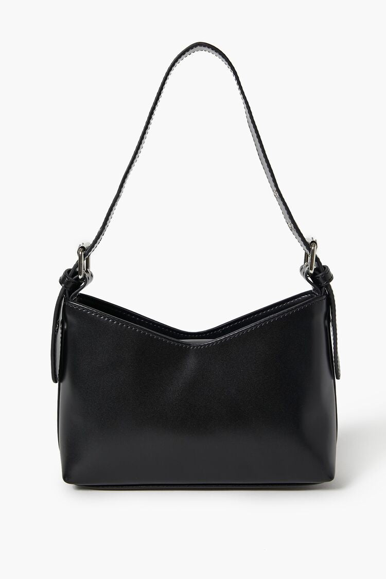 Forever 21 Women's Notched Faux Leather/Pleather Handbag Black