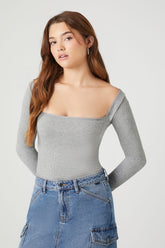 Forever 21 Women's Seamless Fitted Bodysuit Heather Grey