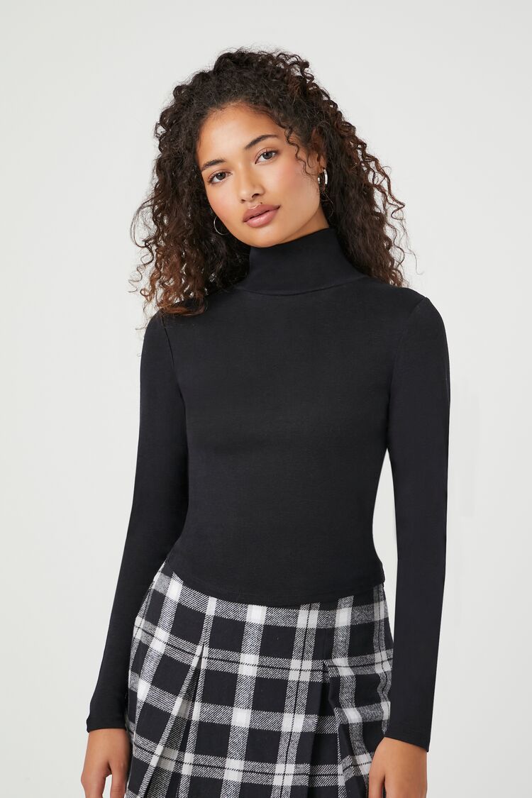 Forever 21 Women's Fitted Turtleneck Top Black