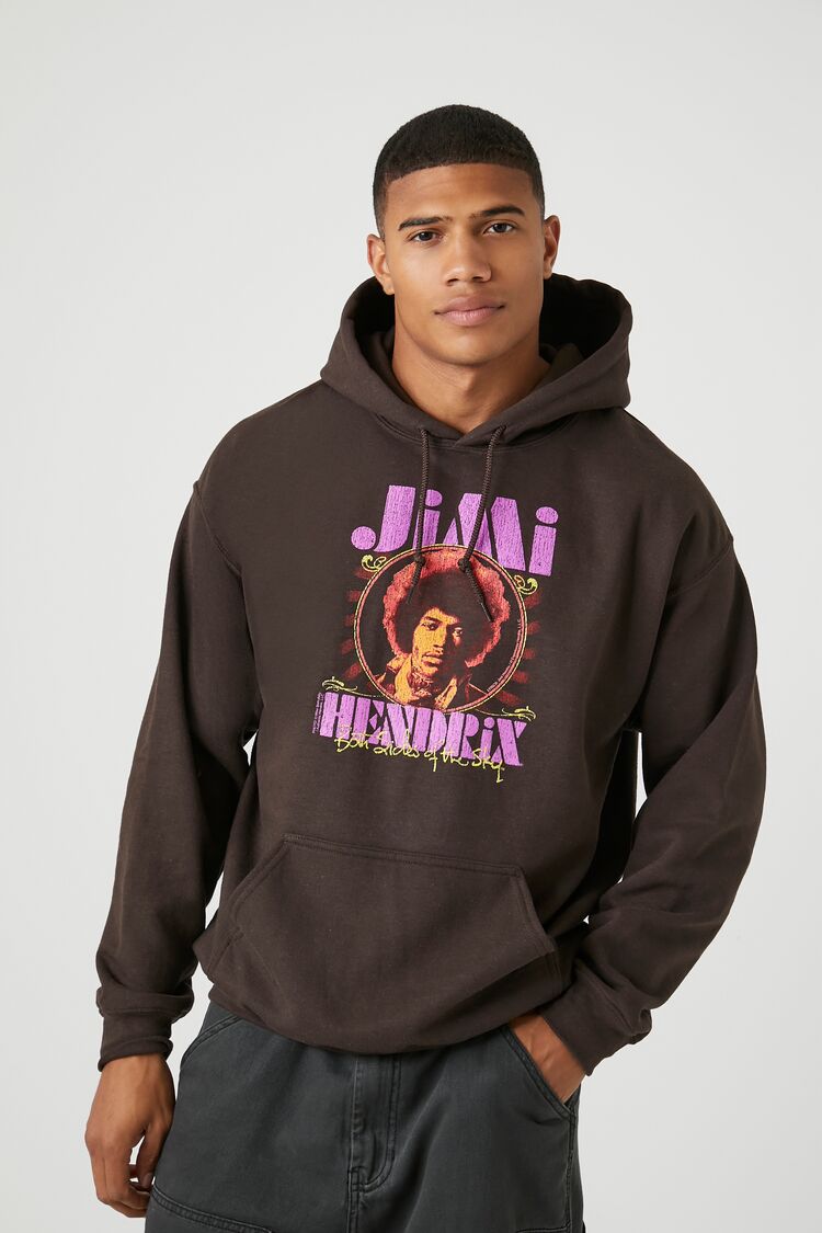 Forever 21 Men's Jimi Hendrix Graphic Hoodie Sweatshirt Cocoa/Multi