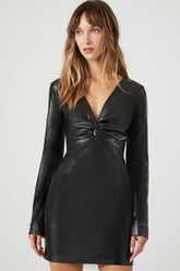 Forever 21 Women's Faux Leather/Pleather Twist-Front Mini Dress Black