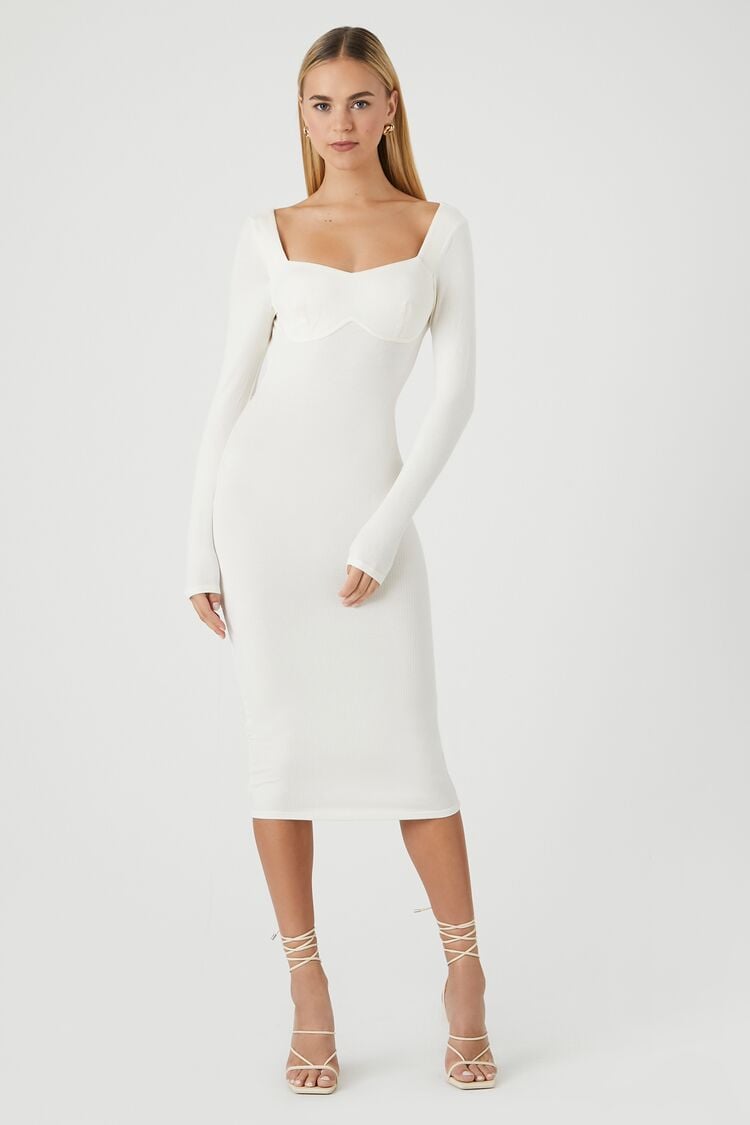 Forever 21 Women's Ribbed Open-Back Bodycon Midi Dress Vanilla
