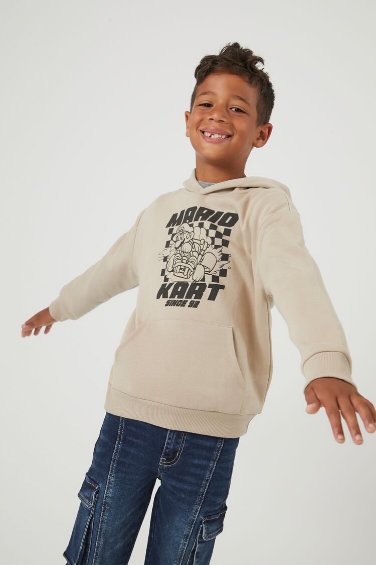 Forever 21 Kids Mario Kart Hoodie Sweatshirt (Girls + Boys) Tan/Black