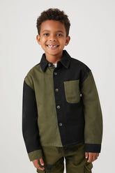 Forever 21 Kids Colorblock Shacket (Girls + Boys) Black/Olive