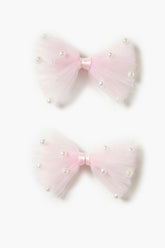 Forever 21 Girls Faux Pearl Bow Hair Clip Set (Kids) Pink/Cream