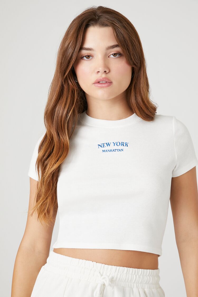 Forever 21 Women's Manhattan Graphic Baby T-Shirt Vanilla/Multi