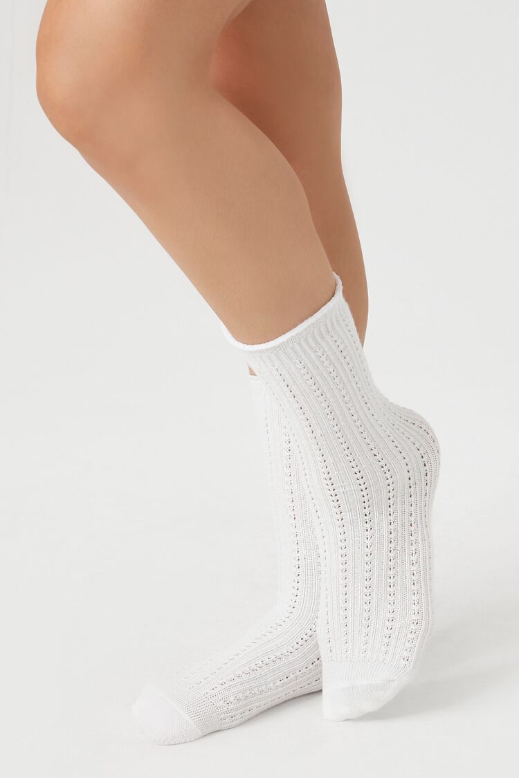 Forever 21 Women's Pointelle Knit Crew Socks Cream