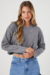 Forever 21 Women's Cropped Mineral Wash Top Charcoal