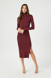 Forever 21 Knit Women's Turtleneck Midi Sweater Winter Dress Wine