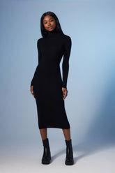 Forever 21 Knit Women's Turtleneck Bodycon Midi Sweater Winter Dress Black