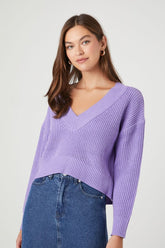 Forever 21 Knit Women's Drop-Sleeve Cropped Sweater Grape