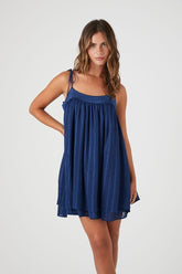 Forever 21 Women's Chiffon Tie-Strap Shift Mini Dress Navy