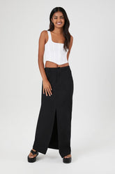 Forever 21 Women's Twill Split-Hem Maxi Skirt Black