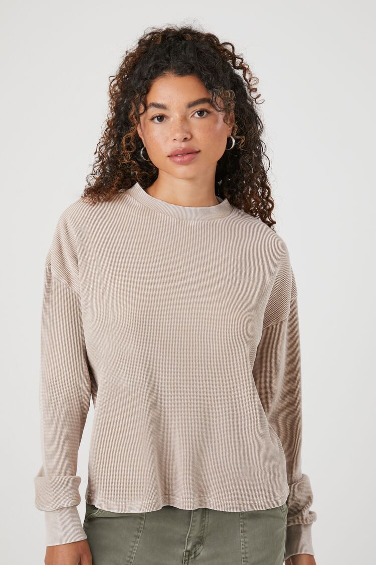 Forever 21 Women's Waffle Knit Drop-Sleeve Top Goat