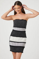 Forever 21 Women's Distressed Stripe Mini Tube Dress Black/White