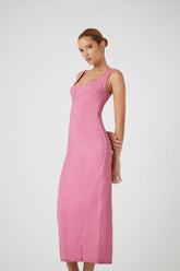 Forever 21 Women's Twill Bustier Slit Midi Dress Pink