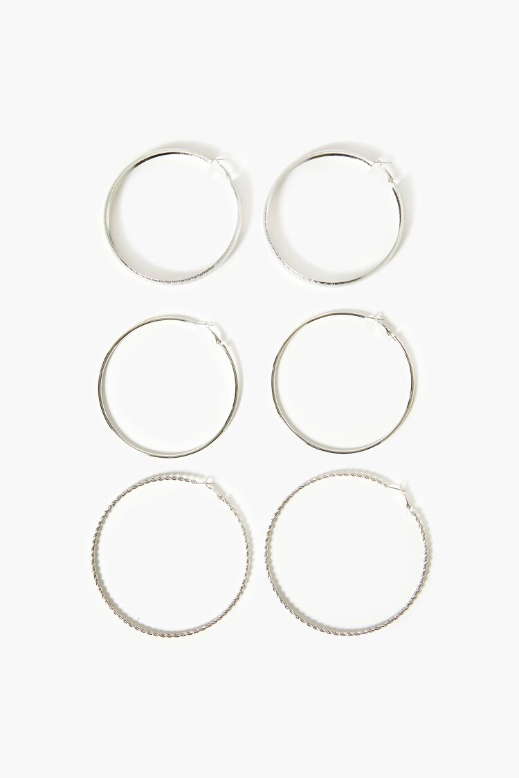 Forever 21 Women's Etched & Twisted Hoop Earring Set Silver