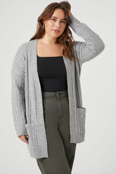 Forever 21 Knit Plus Women's Open-Front Cardigan Sweater Light Heather Grey