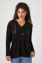 Forever 21 Women's Open-Knit V-Neck Sweater Black