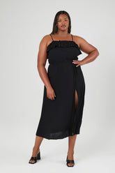 Forever 21 Plus Women's Ruffle Cami Maxi Long Dress Black