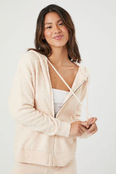 Forever 21 Knit Women's Zip-Up Hooded Sweater Winter Wheat