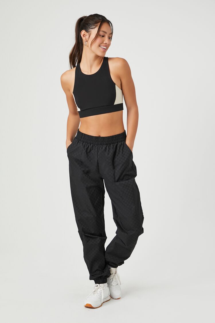 Forever 21 Women's Active Checkered Joggers Black