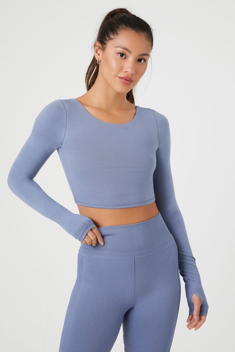 Forever 21 Women's Active Crisscross Cutout Crop Top Heather Blue