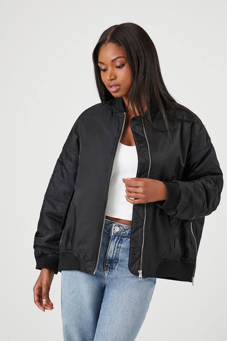 Forever 21 Women's Utility Bomber Jacket Black